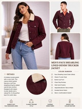 Goodfellow & Co Maroon Faux Shearling-Lined Trucker Jacket